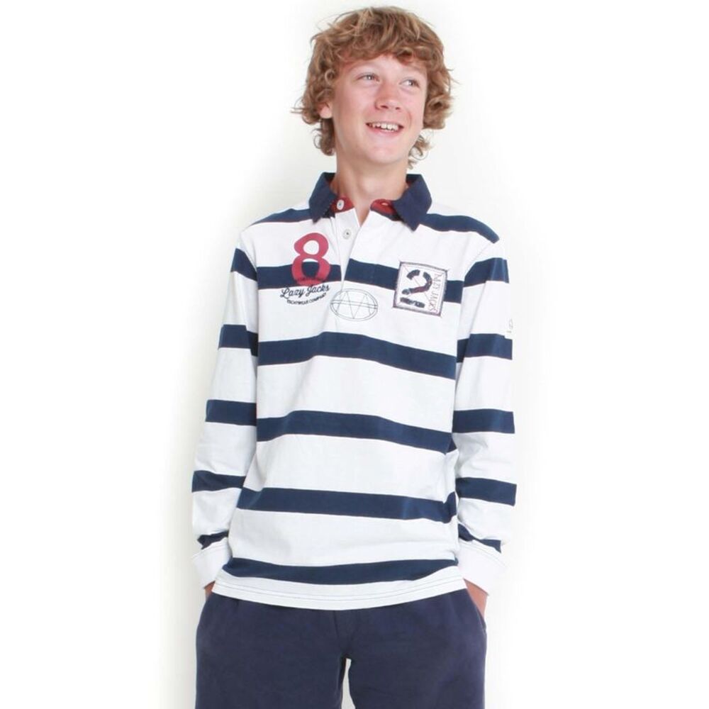 Lazy Jacks Boys Striped Rugby Shirt / White